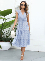 Ärmelloses Midikleid aus Polyester mit Blumendruck und V-Ausschnitt