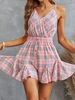 Ärmelloses Polyester-Sommer-Einteiler-Outfit mit rosa Trägern am Hals