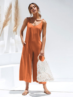 Ärmelloses Polyester-Sommer-Einteiler-Outfit mit schwarzen Trägern am Hals