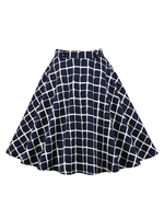 Rock für Damen Dunkelblau Reißverschluss Kariertes Polyester Knielang Erhöhte Taille Stretch Kurze Unterteile