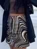 Rock für Frauen Black Piping Animal Print Muster Polyester Short Raised Waist Stretch Dress Bottoms
