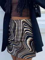 Rock für Frauen Black Piping Animal Print Muster Polyester Short Raised Waist Stretch Dress Bottoms