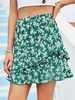 Rock für Frauen Grüne Rüschen Bedruckte Chiffon Short Raised Waist Layered Summer Bottoms