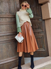 Rock für Frauen Kaffee Braun Plissee Polyester Lange Erhöhte Taille Stretch Herbst Und Winter Lange Unterteile