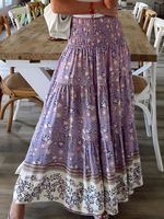 Rock für Frauen Lila Plissee bedruckte Polyester lange angehobene Taille geschichtete Sommerhosen