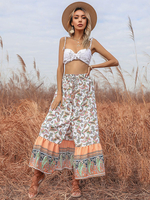 Rock für Frauen Weiß Split Front Floral bedruckte Polyester Long Raised Waist Stretch Maxi Sommerhosen