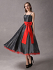 Rockabilly Brautjungfernkleider schwarz Polka Dot gedruckt Vintage Ribbon Bow Sash Straps Tee Länge Hochzeit Kleid