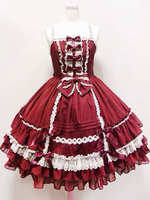 Rococo Lolita Kleid JSK Lace Trim Rüschen gefalteten Bogen Lolita Jumper Skirt 