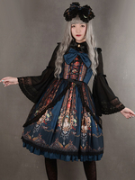 Rokoko Lolita Kleid JSK verloren im Rokoko Seide Lace Up Bow Rüschen gedruckten Lolita Jumper Rock