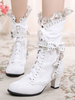 Rokoko Lolita Stiefeletten Runde Zehe Prism Heel Lace Up Bögen Weiß Lolita Winter Booties