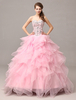 Rosa Abendkleid gestufte trägerlos Strass Organza Rüschen Kleid