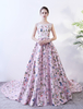 Rosa Abschlussball-Kleid-Blumendruck-Sleeveless Quinceanera Kleid-Spitze-Schärpe eine Linie Frauen-Festzug-Kleid