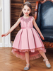 Rosa Blume Mädchen Kleider Juwel Hals ärmellose A-Linie Schleifen Blumen Polyester Baumwolle Tüll Polyester Formale Kinder Festzug Kleider