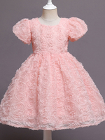 Rosa Blumenmädchenkleider Jewel Neck Ärmelloser Reißverschluss Baumwollmischung Polyester Kinder Partykleider