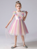Rosa Blumenmädchenkleider Jewel Neck Short Sleeves Kids Social Party Kleider Princess Dress