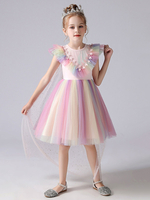 Rosa Blumenmädchenkleider Jewel Neck Short Sleeves Kids Social Party Kleider Princess Dress
