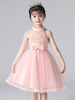 Rosa Blumenmädchenkleider Neckholder-Spitze ärmellose kurze Prinzessin Kleid Bögen formale Kinder Festzug Kleider