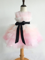 Rosa Blumenmädchenkleider Satin Stoff ärmellose kurze Prinzessin Silhouette Kinder Partykleider
