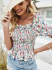 Rosa Bluse für Frauen Polyester Blumenmuster Kurzarm Sexy Tops