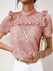 Rosa Bluse für Frauen Polyester High Collar Unregelmäßiges Design Plissee Rüschen Kurzarm Casual Tops