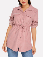 Rosa Bluse für Frauen Polyester Turndown-Kragen Langarm Lässig Langes Hemd
