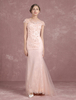 Rosa Boho Brautkleid Tüll Mermaid Brautkleid Illusion Ausschnitt Applique Taste ärmellose Sweep Zug Brautkleid