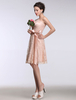 Rosa Brautjungfer Kleid Spitze einer Schulter kurze Prom Kleid ärmellos eine Linie Ribbon Bow Schärpe Knie Länge Partykleid