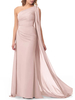 Rosa Brautjungfer One Shoulder Chiffon Partykleider Ärmellose Plissee Brautjungfernkleider