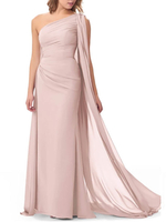 Rosa Brautjungfer One Shoulder Chiffon Partykleider Ärmellose Plissee Brautjungfernkleider