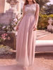Rosa Brautjungfernkleid Ärmellose Spitze Hochzeit Gastkleider Tüll A Line Prom Kleid