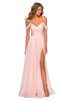 Rosa Brautjungfernkleider A-Linie bodenlanges Chiffon-Abendkleid mit V-Ausschnitt