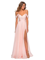 Rosa Brautjungfernkleider A-Linie bodenlanges Chiffon-Abendkleid mit V-Ausschnitt