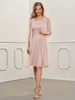 Rosa Brautmutterkleid Juwelenhals 3/4 Länge Ärmel A-Linie Plissee Hochzeitsgast Kleider