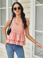 Rosa Cami Top V-Ausschnitt Schößchen Rüschen Polyester geschichtet Sexy Sommer Cami Top