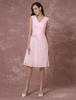 Rosa Chiffon Brautjungferkleid kurz V-Ausschnitt Cocktailkleid Spitze Applique Friesen plissiert Knie Länge Anlass Kleid
