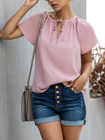 Rosa Chiffonbluse Frauen lässig kurze Ärmel Tops