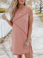 Rosa Etuikleider Jewel Neck Piping Fabelhaftes asymmetrisches Midi-Tunika-Kleid aus Polyester