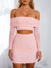 Rosa figurbetonte Kleider Langarm Plissee Bateau Neck Sumer Sexy Etuikleid