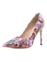Rosa High Heels mit spitzen Zehenblumen und bedrucktem PU-Leder-Stiletto-Absatz für Damen