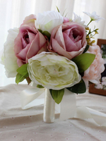 Rosa Hochzeit Blumen Ribbon Bögen Seide Floral Brautstrauß