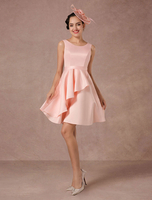 Rosa Hochzeitskleid Kurze Vintage Sommer Brautkleider 2021 Asymmetrische Zug Cocktailkleid