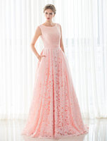 Rosa Hochzeitskleid Lace a-Linie Gericht Zug ärmellose Schnür Brautkleid mit Einschubtaschen