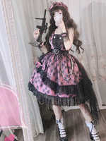 Rosa Lolita JSK Kleid Plaid Schleifen Rüschen Lolita Pullover Röcke