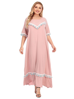 Rosa Maxikleider Kurzarm Kleid mit Juwelenausschnitt und Polyester; bodenlanges Kleid