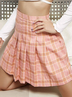 Rosa Minirock Kariertes Muster Polyester Kurzer Faltenrock