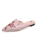 Rosa Mule Schuhe Satin Spitze Zehen Floral gestickte rückenfreie flache Maultiere