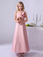 Rosa One-Schulter Robe aus Taft mit Schleife für kleine Brautjungfer