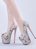 Rosa sexy schuhe frauen plattform peep toe floral bedruckten high heels