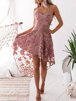 Rosa Skater Kleid Straps Party Kleid bestickt High Low Midi Kleid
