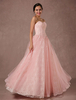 Rosa Spitze Brautkleid Kleid Tüll schulterfreies Brautkleid bodenlangen a-Linie Sicke Prom Kleid rückenfrei Luxus Festzug